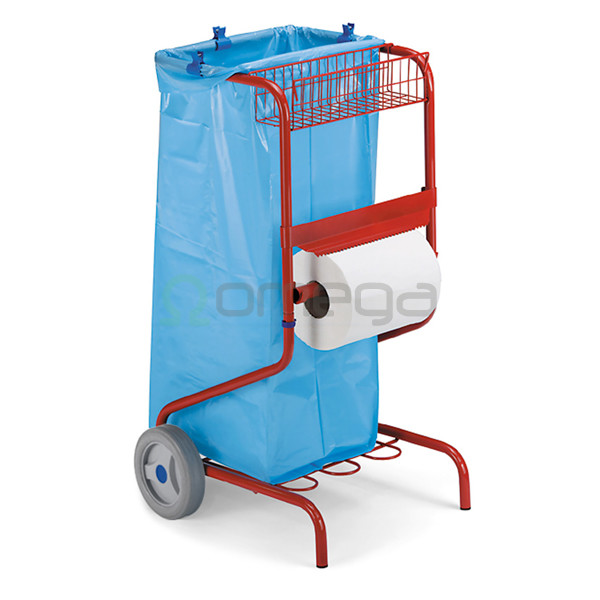 Podajalnik industrijskih brisač na vozičku s košem in košaro